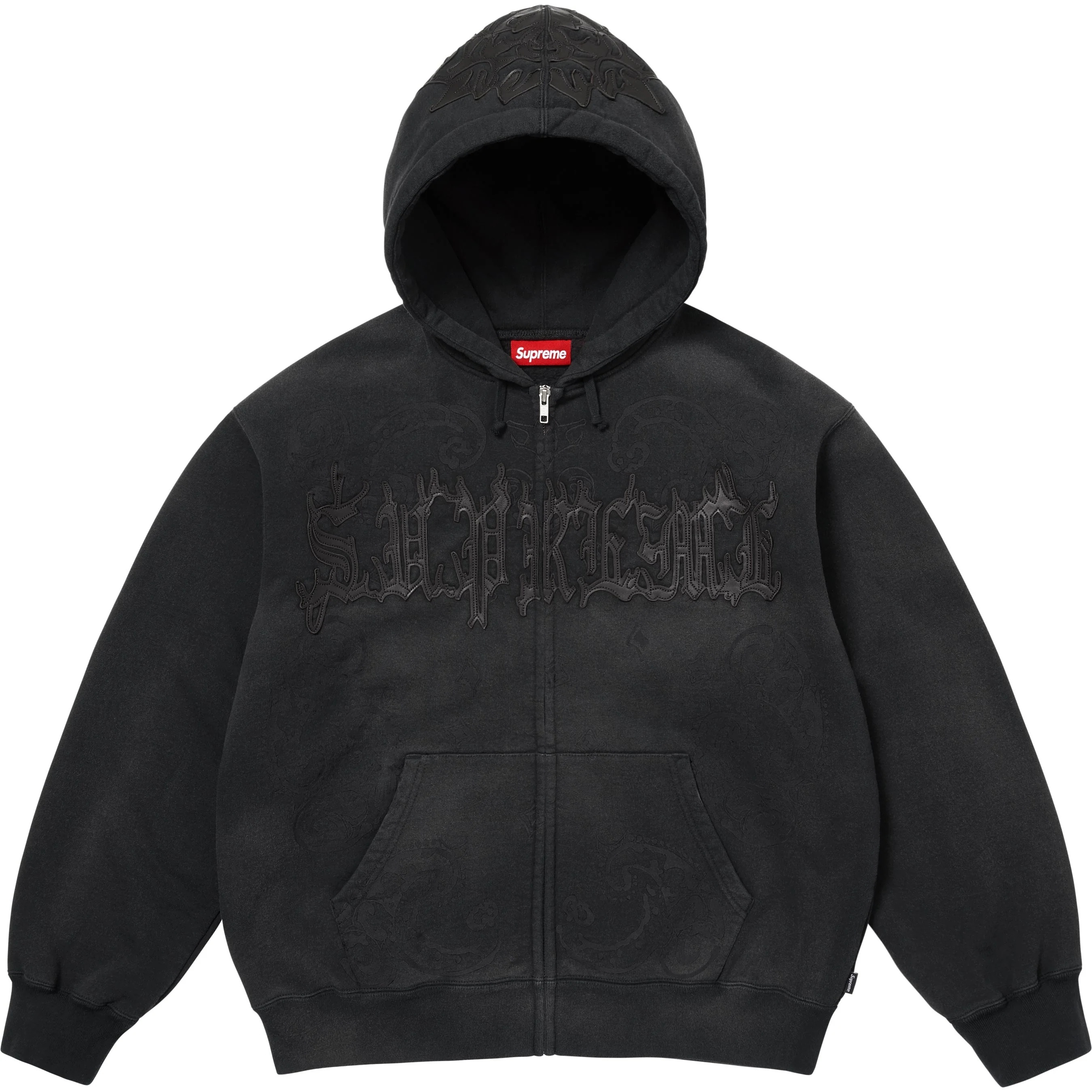 Leather Appliqué Zip Up Hooded Sweatshirt view 7